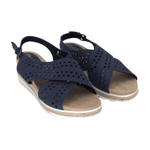 Bella Vita Women's Cosette Wedge Sandal, Navy, 12 X-Wide